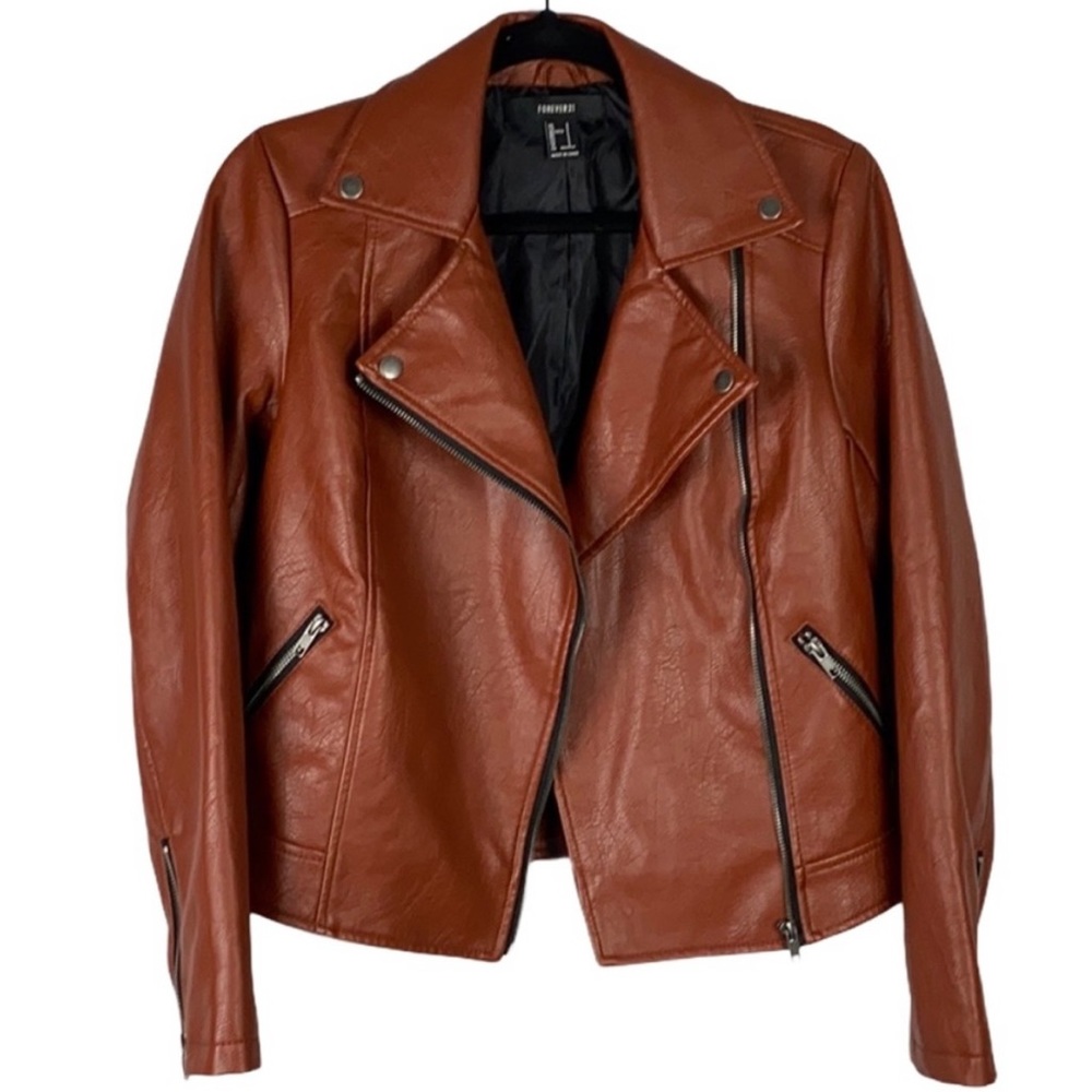 FAUX LEATHER BROWN JACKET SIZE SMALL
